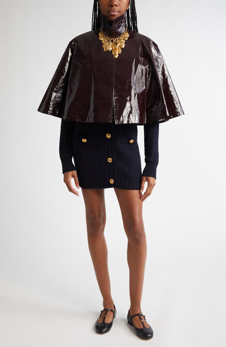 Chloé Lacquered Shiny Cotton Cape, Alternate, color, Obscure Brown