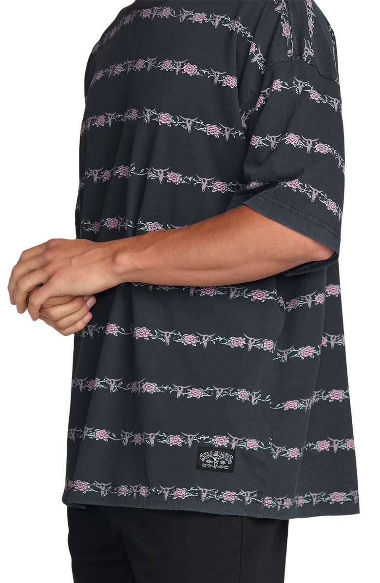 Billabong Raging Bull Floral Stripe T-Shirt, Alternate, color, Washed Black