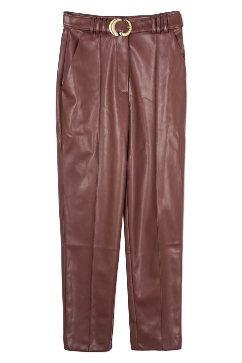 Jonathan Simkhai Pauline Belted Faux Leather Crop Pants, Alternate, color, MAHOGANY