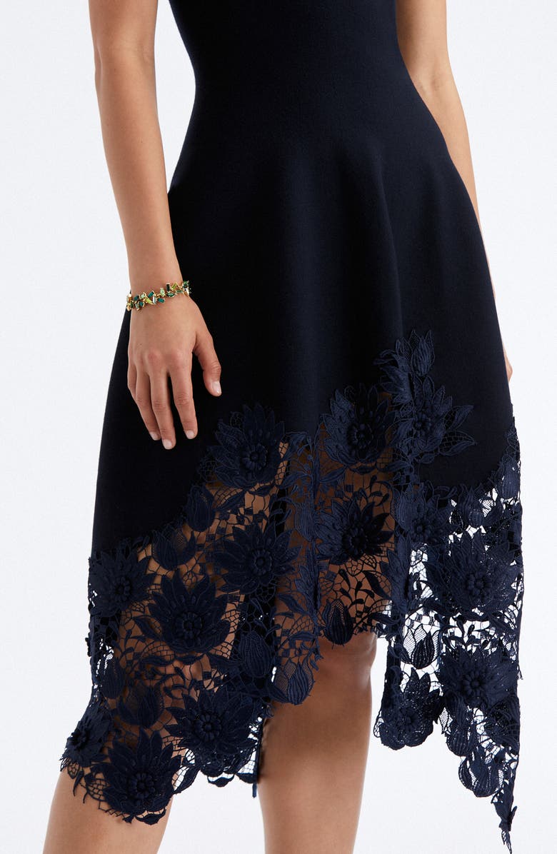 Oscar de la Renta Guipure Lace Handkerchief Hem Dress, Alternate, color,