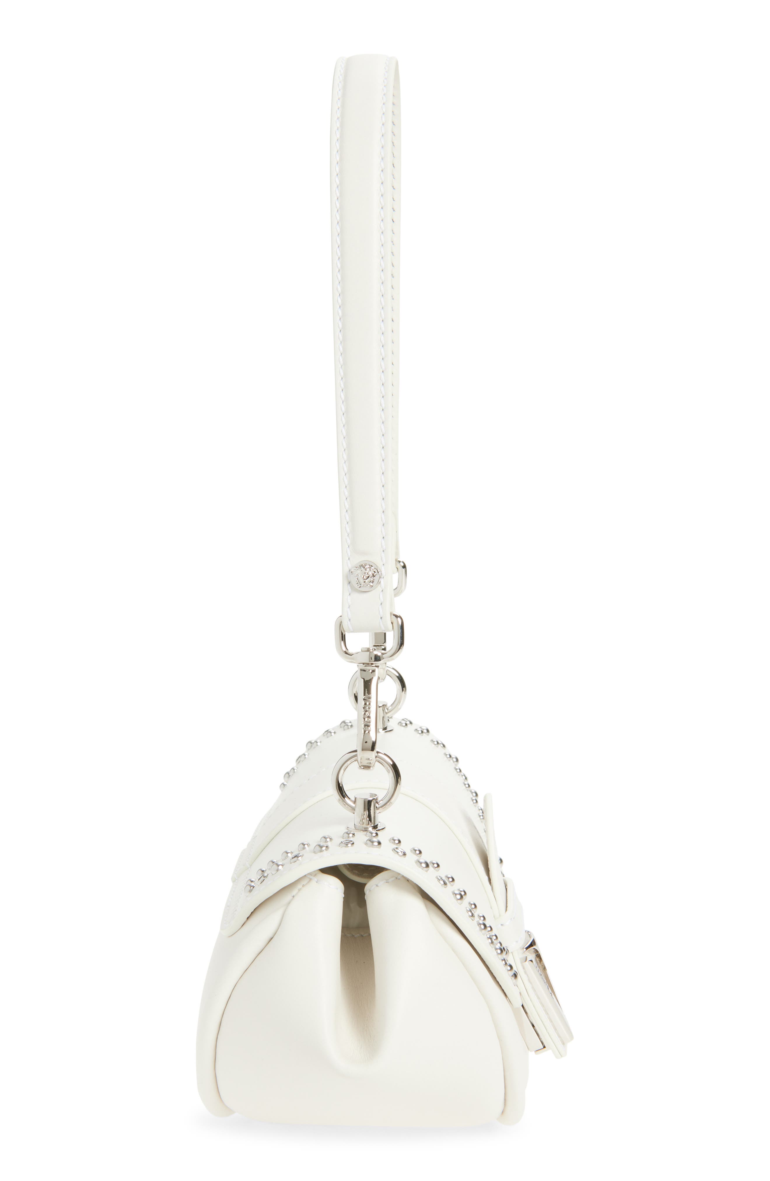 Versace Small Virtus Stud Embellished Leather Shoulder Bag, Alternate, color, Porcelain White-Pall