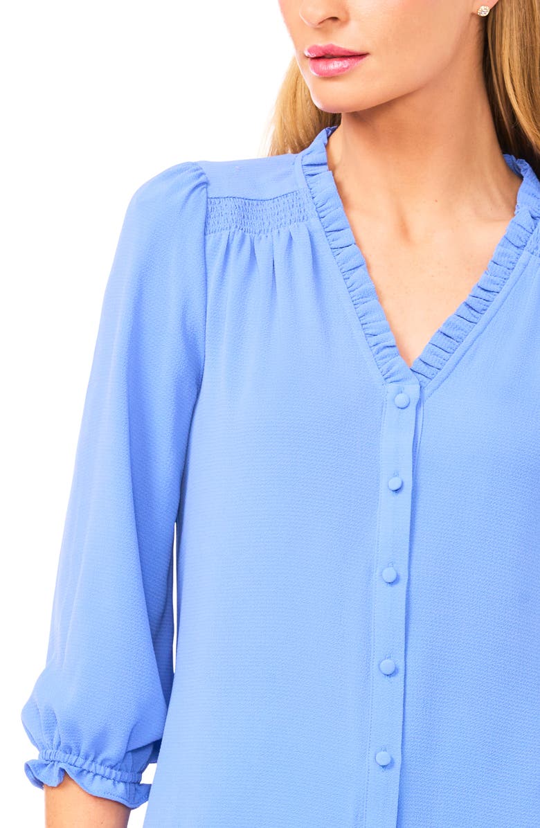 CeCe Ruffle V-Neck Blouse, Alternate, color, Bellflower Blue