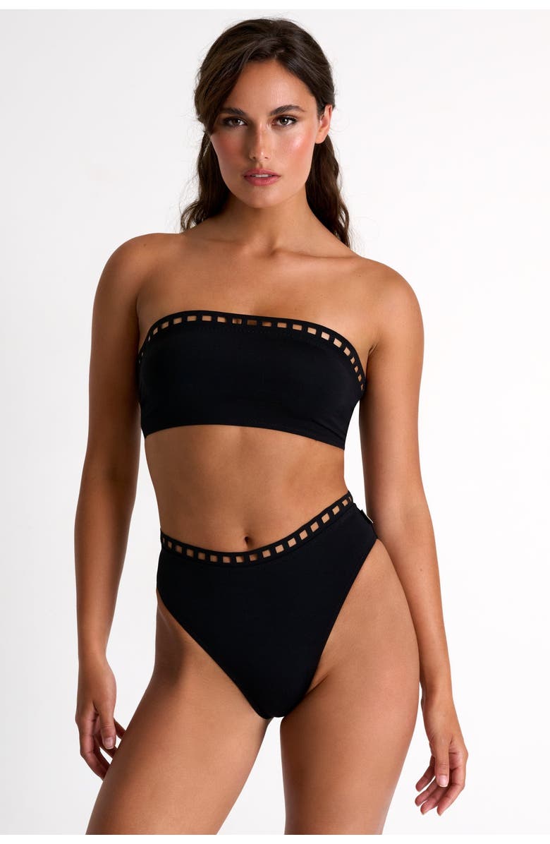 SHAN High-Waisted Bikini Bottom With Mosaic Cutouts, Alternate, color, Black