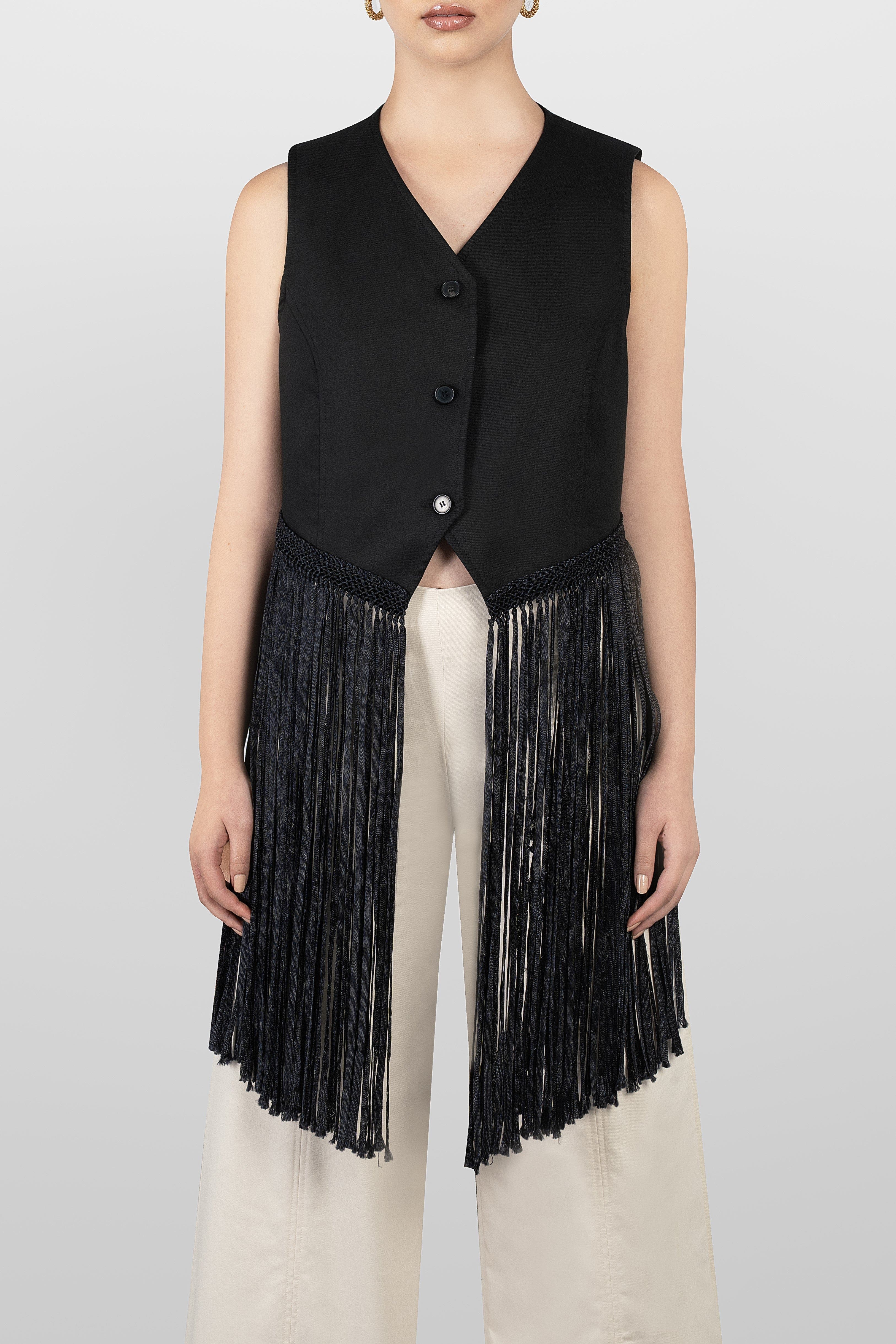 LAURA APARICIO Macrame Gillet Top in Black 