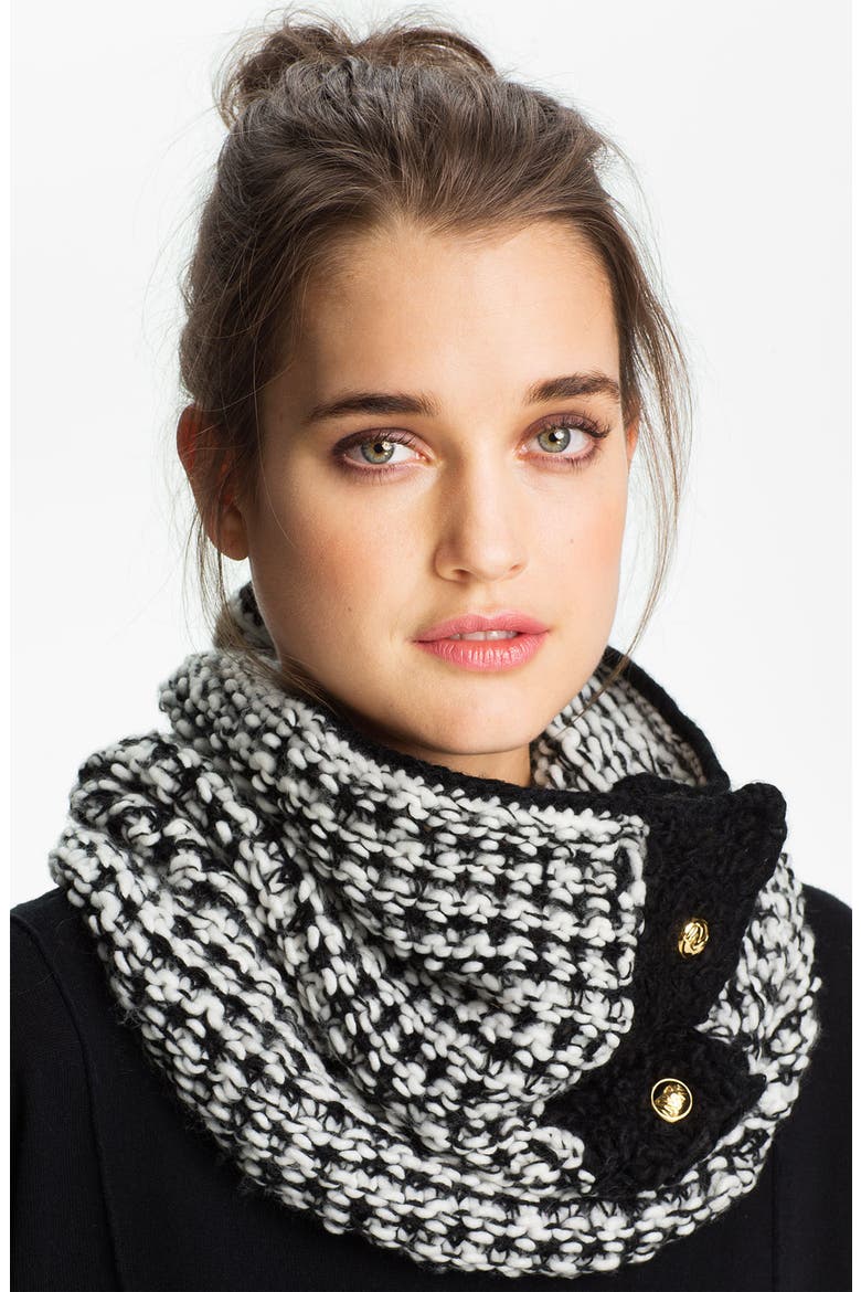 Three Button Neck Warmer, Main, color, BLACK/ CREAM