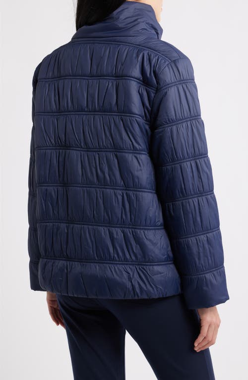 Eileen Fisher High Collar Puffer Coat In Blue