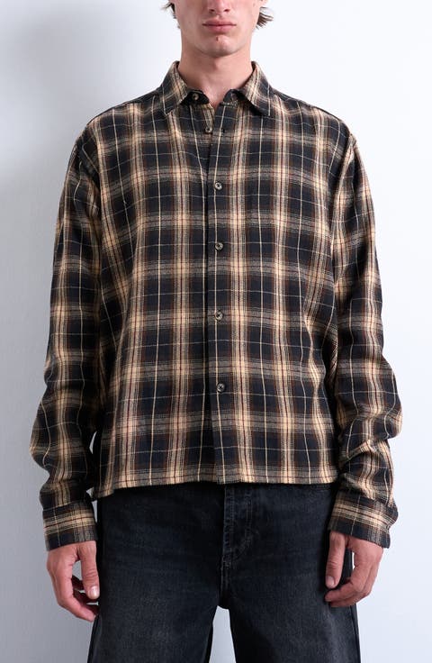 Relaxed Fit Flannel Crop Button-Up Shirt