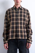 Topman Relaxed Fit Flannel Crop Button-Up Shirt