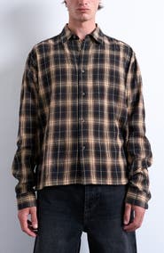 Topman Relaxed Fit Flannel Crop Button-Up Shirt