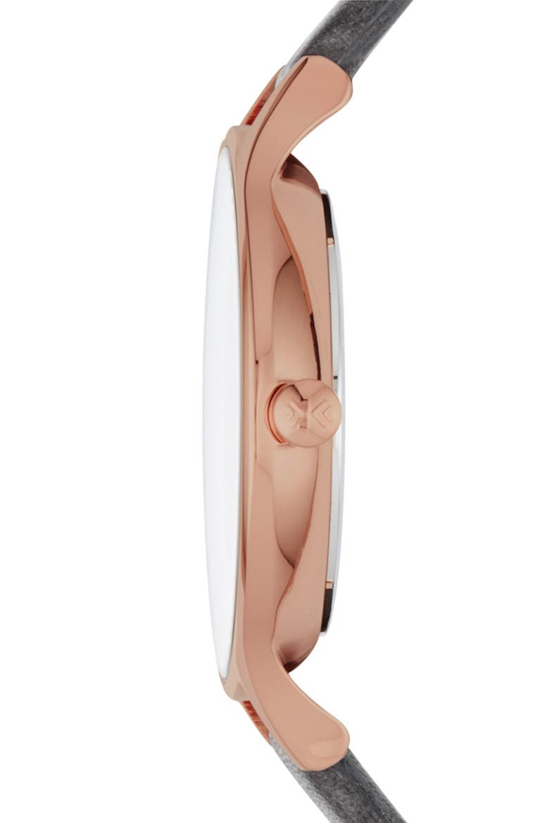 'Anita' Crystal Index Leather Strap Watch, 30mm, Alternate, color, GREY/ ROSE GOLD