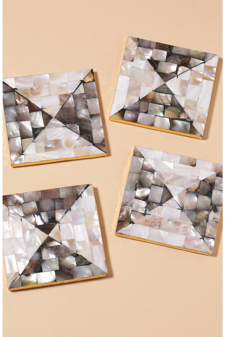 Set of 4 Mother of Pearl Resin Coasters, Alternate, color, GREY/ WHITE