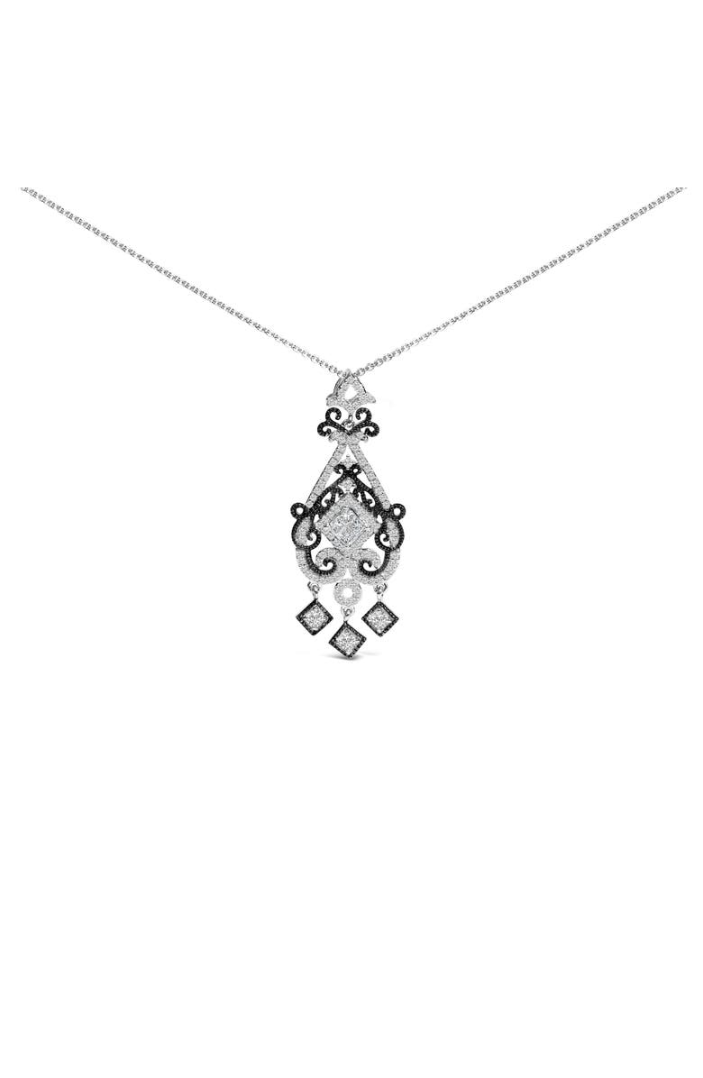 Haus of Brilliance Black Rhodium Plated Sterling Silver 3/4 Cttw Diamond Ornate Drop Pendant Necklace, Main, color, Silver