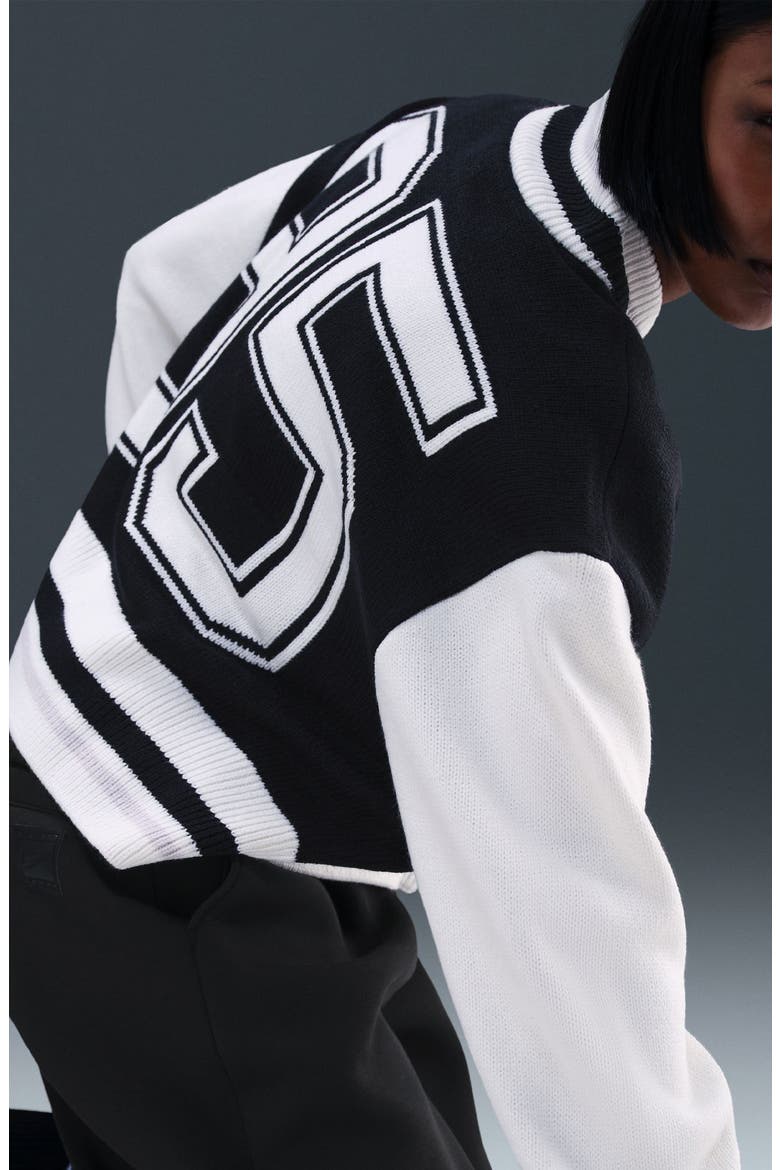 Sportswear Street Bomber Cardigan, Alternate, color, BLACK/ SAIL/ VAST GREY/ SAIL