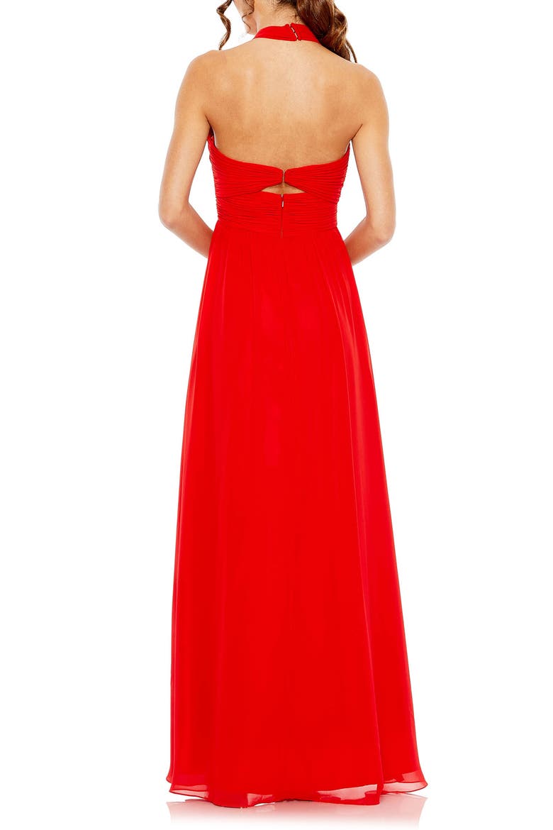 Ruched Halter Strap Keyhole Chiffon Gown, Alternate, color, RED