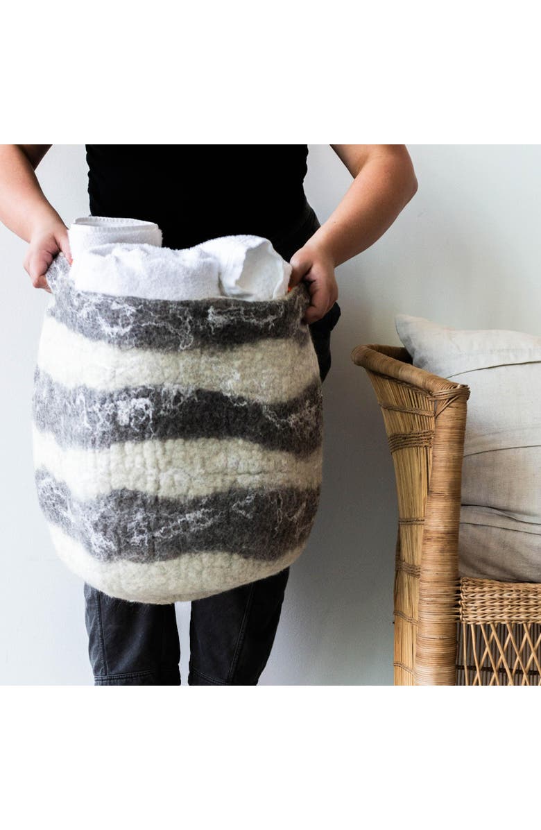 kanju Interiors Ingobozi Woven Wool African Storage Basket, Alternate, color, White