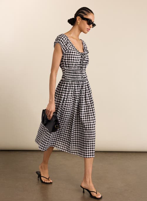 Baukjen Emily Linen Gingham midi Dress in Black & White at Nordstrom, Size 12