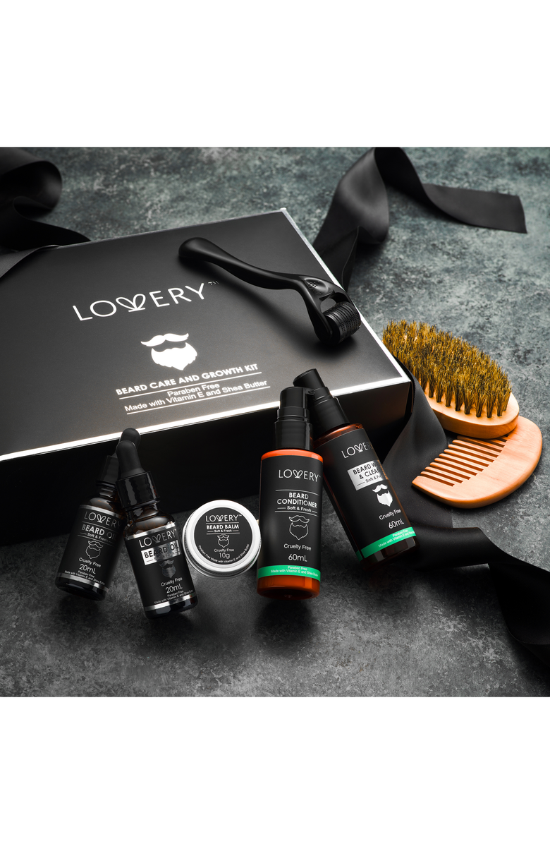 Lovery Men's 12-Piece Beard Grooming and Growth Kit, Alternate, color, Black / Brown