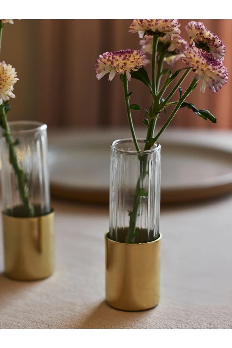 Fluted Glass Bud Vases - Set of 4, Alternate, color, Brass