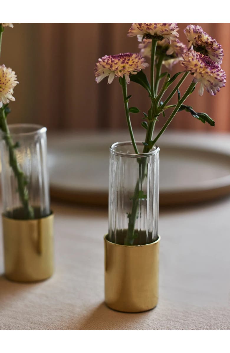 Fleck Fluted Glass Bud Vases - Set of 4, Alternate, color, Brass