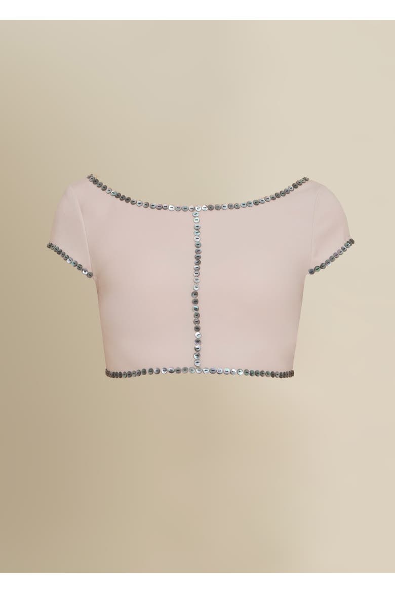 Coraline Charcoal Shell-Button Satin Crop Top, Main, color, Pink