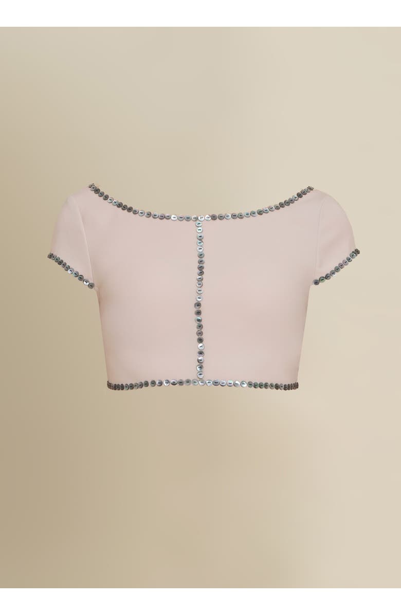 Contessa Mills Coraline Charcoal Shell-Button Satin Crop Top, Main, color, Pink