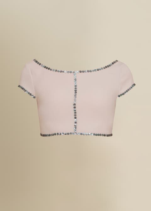 Coraline Charcoal Shell-Button Satin Crop Top