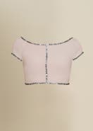Contessa Mills Coraline Charcoal Shell-Button Satin Crop Top