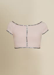 Contessa Mills Coraline Charcoal Shell-Button Satin Crop Top