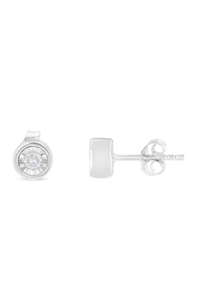 Haus of Brilliance Silver 1/5 Ct Near Colorless Diamond Miracle- Bezel Barrel Style Stud Earrings, Alternate, color, White