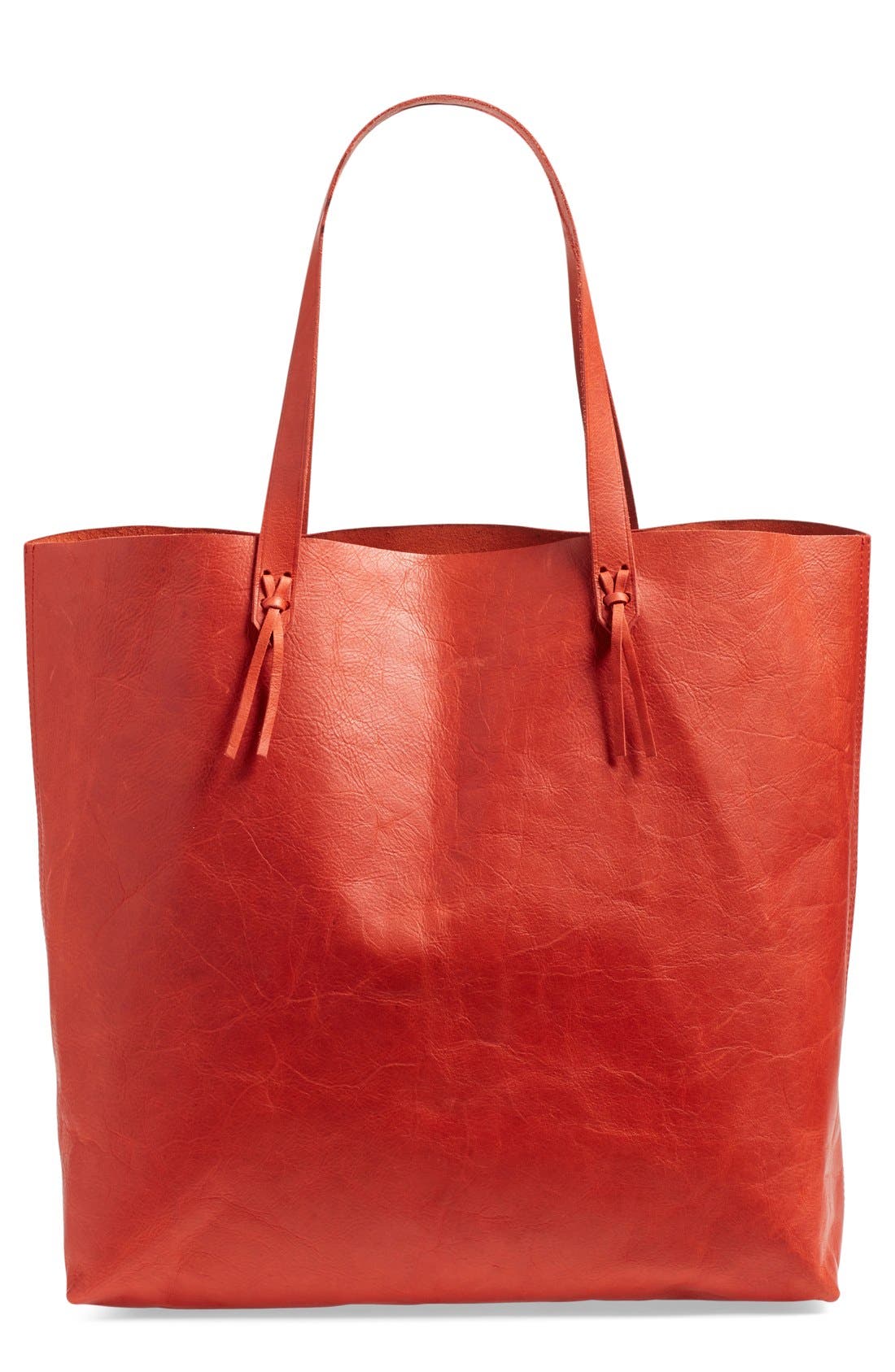 'Transport' Fringe Leather Tote, Main, color, THAI CHILI