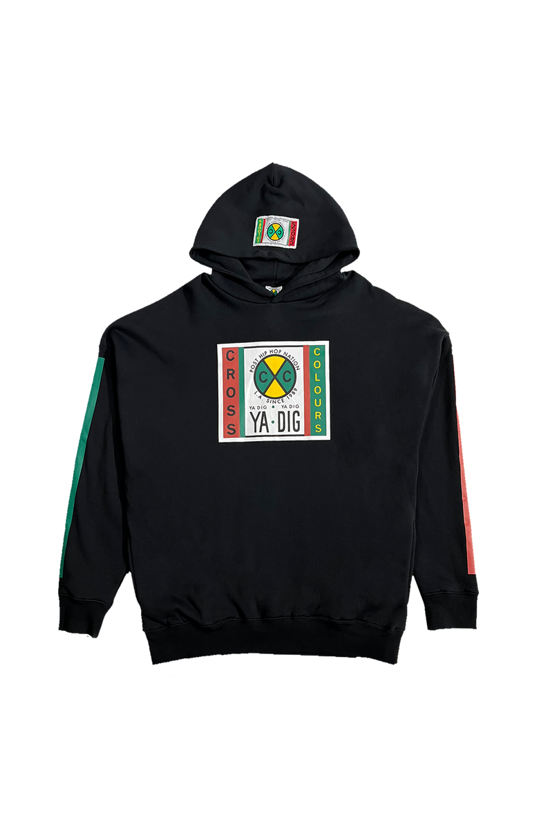 Cross Colours Label Logo Side Pocket Hoodie, Alternate, color, Black
