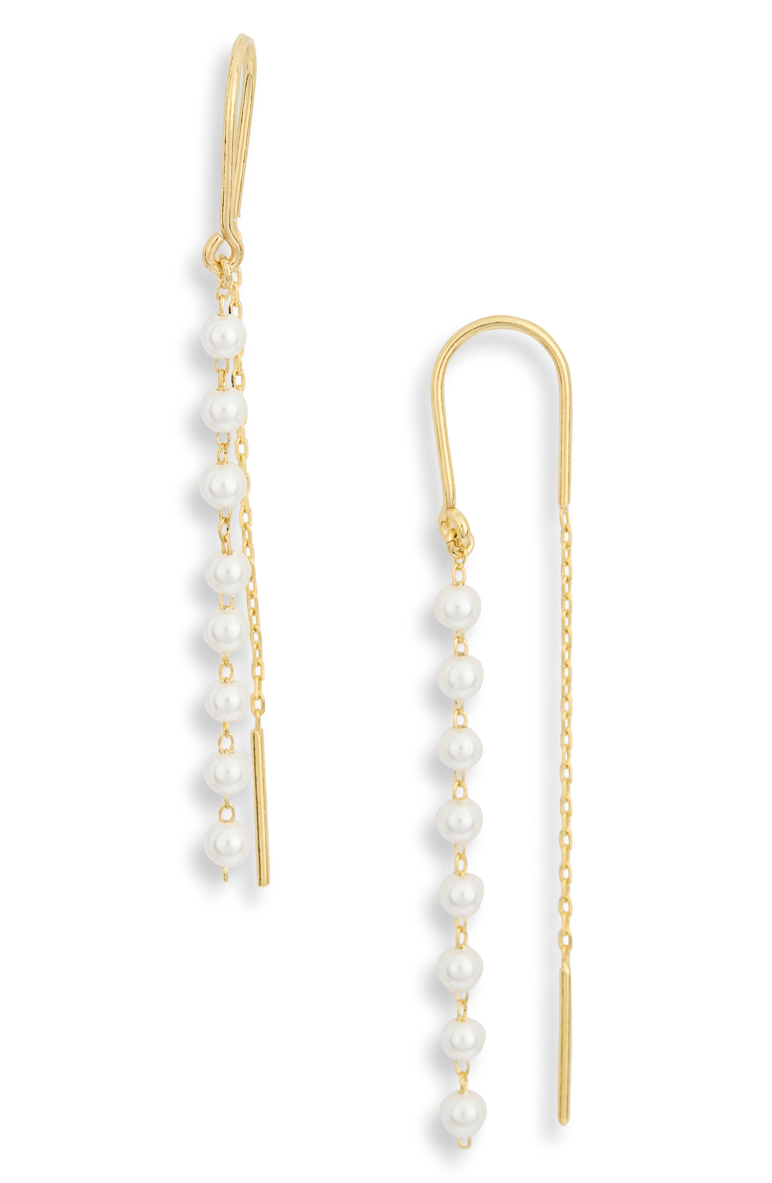 Argento Vivo Sterling Silver Imitation Pearl Theader Earrings