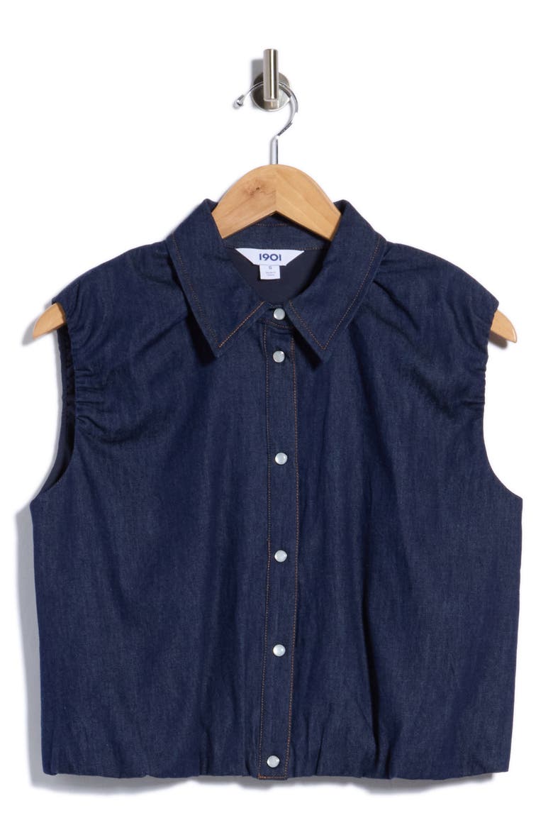 Puffed Shoulder Chambray Shirt, Alternate, color, MEDIUM WASH