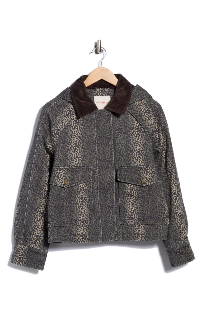Hooded Cropped Barn Jacket, Alternate, color, ARMY LEOPARD