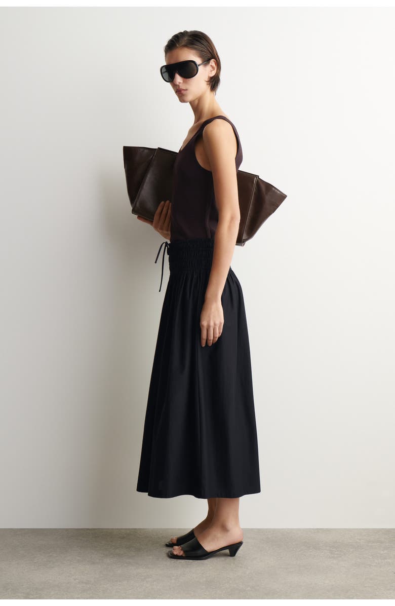COS Ruched-waist Midi Skirt, Alternate, color, Black