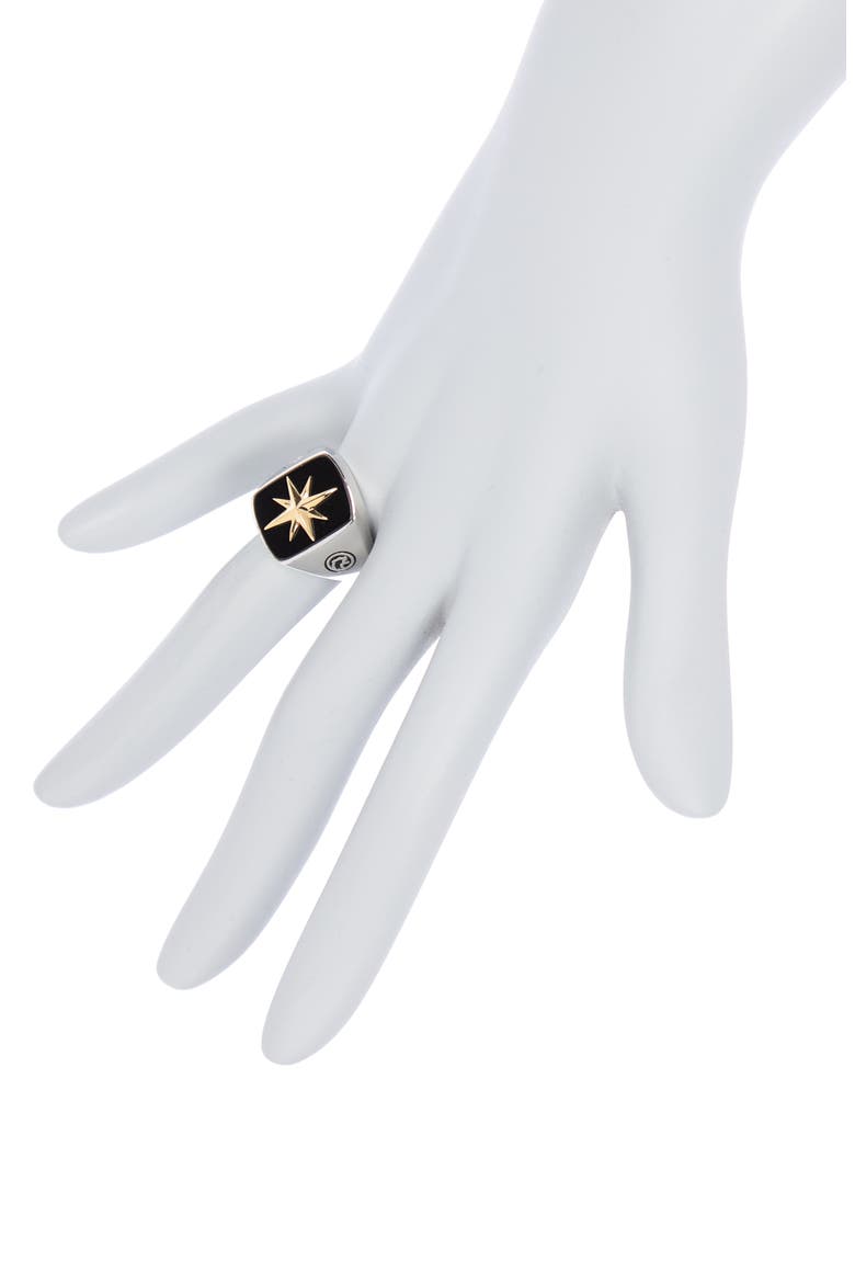 Sterling Silver & 18K Yellow Gold Star Onyx Ring, Alternate, color, BLACK