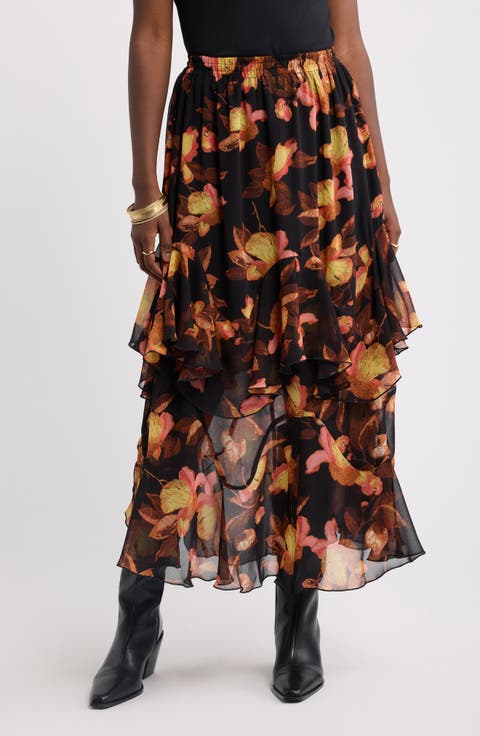 Tiered Chiffon Maxi Skirt