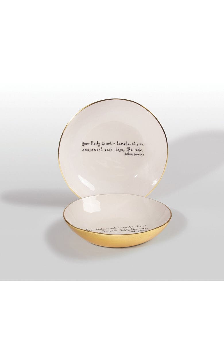 "Your Body Is Not a Temple, It's An Amusement Park. Enjoy the Ride" Anthony Bourdain - Bowl With Quote, Main, color, White