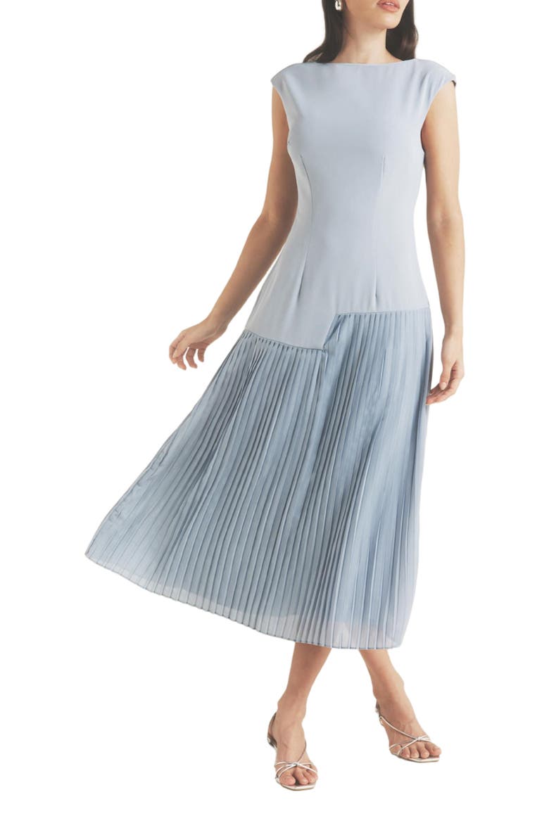 Pleated Cap Sleeve Maxi Dress, Alternate, color, Blue