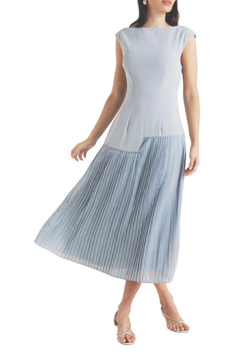 Six Stories Pleated Cap Sleeve Maxi Dress, Alternate, color, Blue