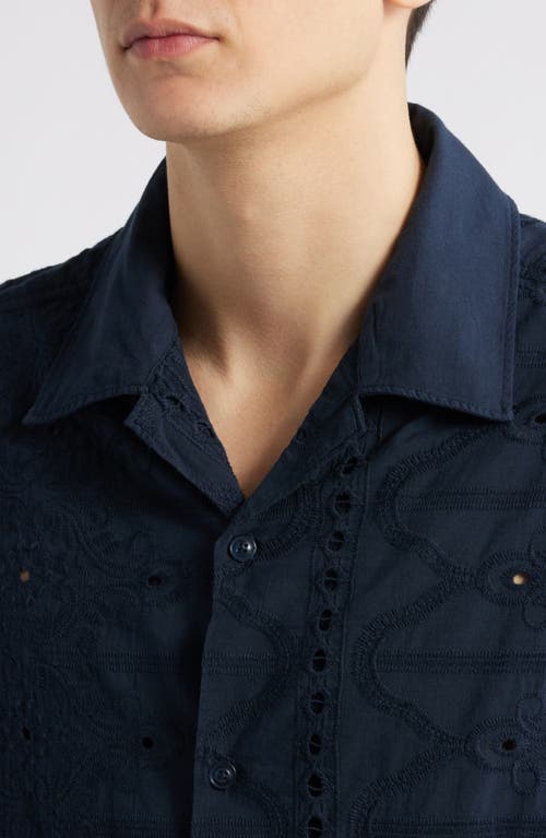 Nn07 Julio 5392 Camp-collar Broderie Anglaise Cotton Shirt In Blue