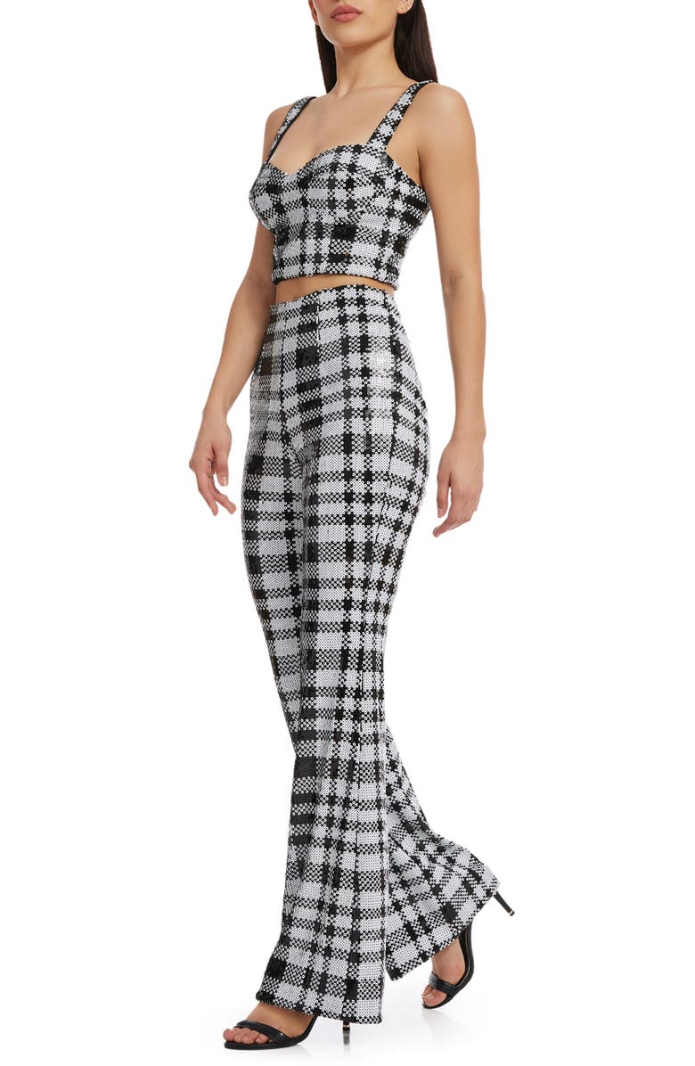 Dress the Population Jackson Plaid Bustier Crop Top & Pants, Alternate, color, Black-White