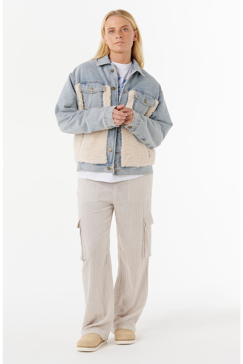 Cruisin Fleece Trim Denim Jacket, Alternate, color, WASHED BLUE