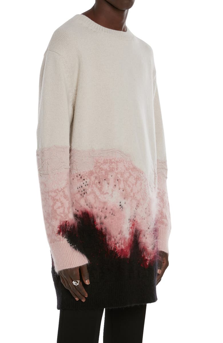 McQueen Alexander McQueen Oversize Intarsia Flower Wool & Mohair Crewneck Sweater, Alternate, color, 