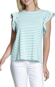 APNY Stripe Ruffle Cap Sleeve T-Shirt