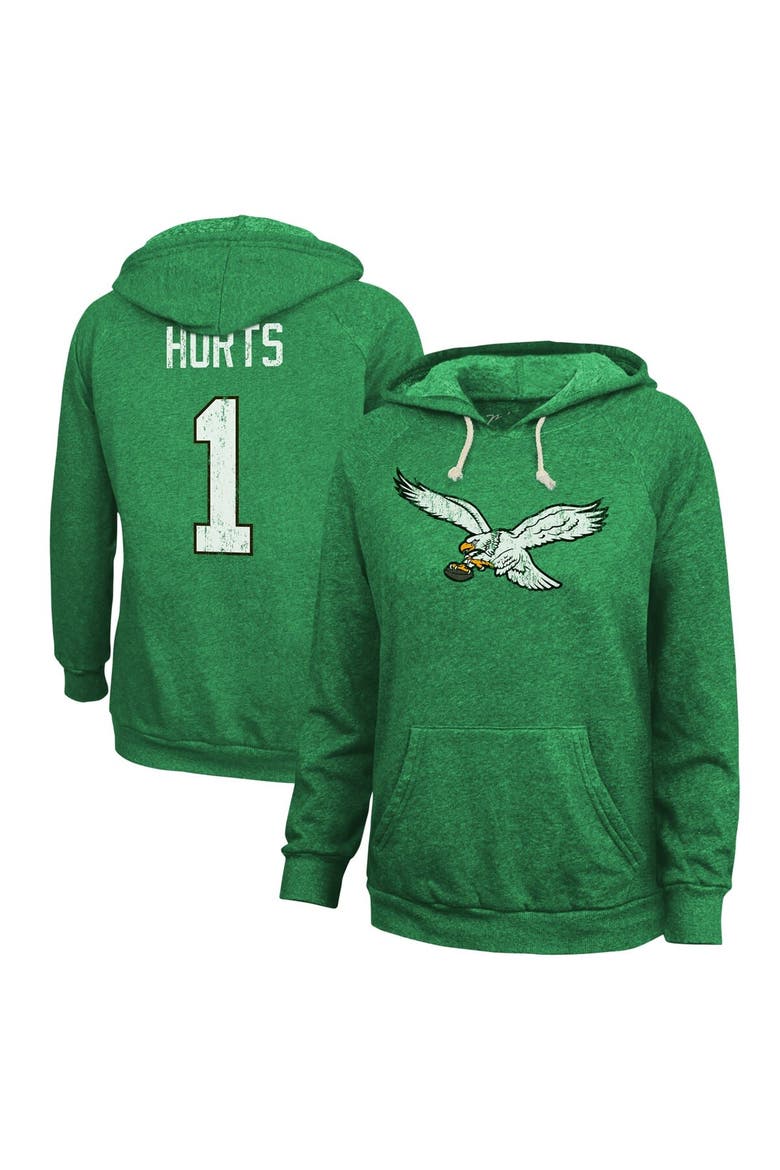 Women's Majestic Threads Jalen Hurts  Kelly Green Philadelphia Eagles Name & Number Tri-Blend Pullover Hoodie, Main, color, Kelly Green
