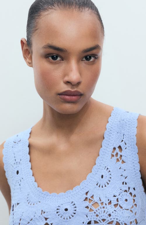 Mango Floral Crochet Top In Blue
