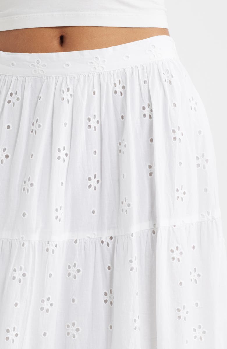 Rip Curl Oasis Broderie Tiered Maxi Skirt, Alternate, color, White