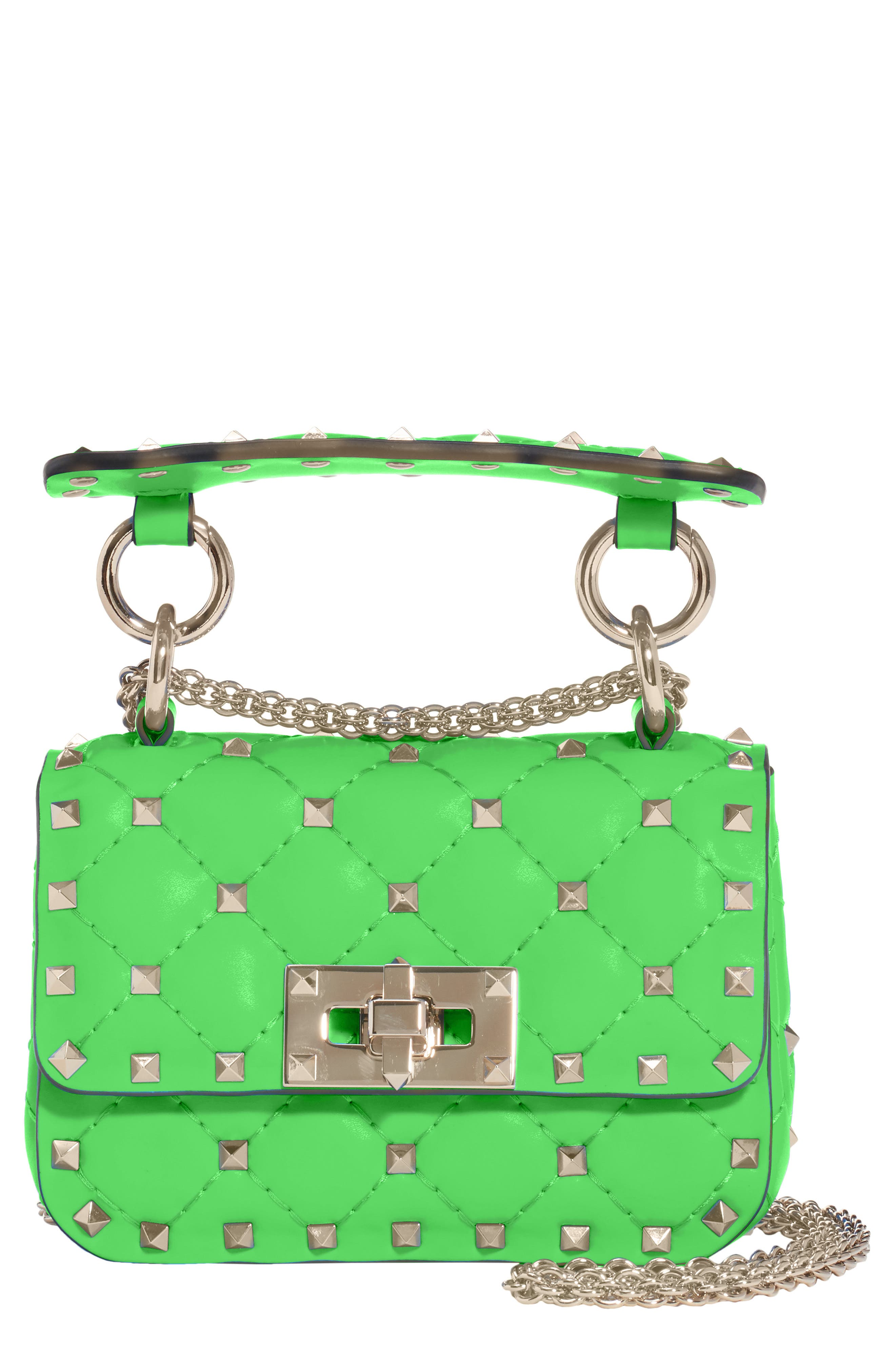 Micro Rockstud Spike It Leather Shoulder Bag, Main, color, GREEN FLUO