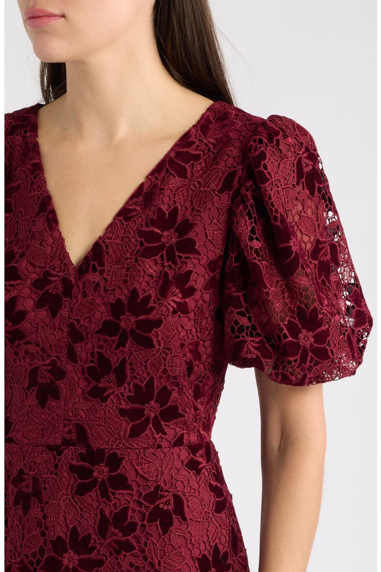 V-Neck Puff Sleeve Fit & Flare Dress, Alternate, color, WINE